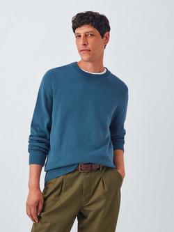 John Lewis Cotton Blend Crew Neck Jumper, Blue Wing Teal
