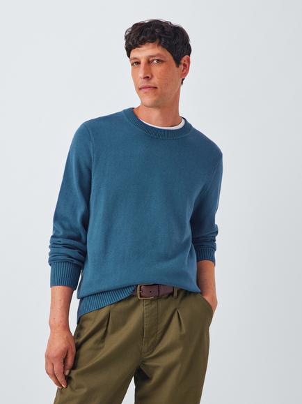 John Lewis Cotton Blend Crew Neck Jumper, Blue Wing Teal