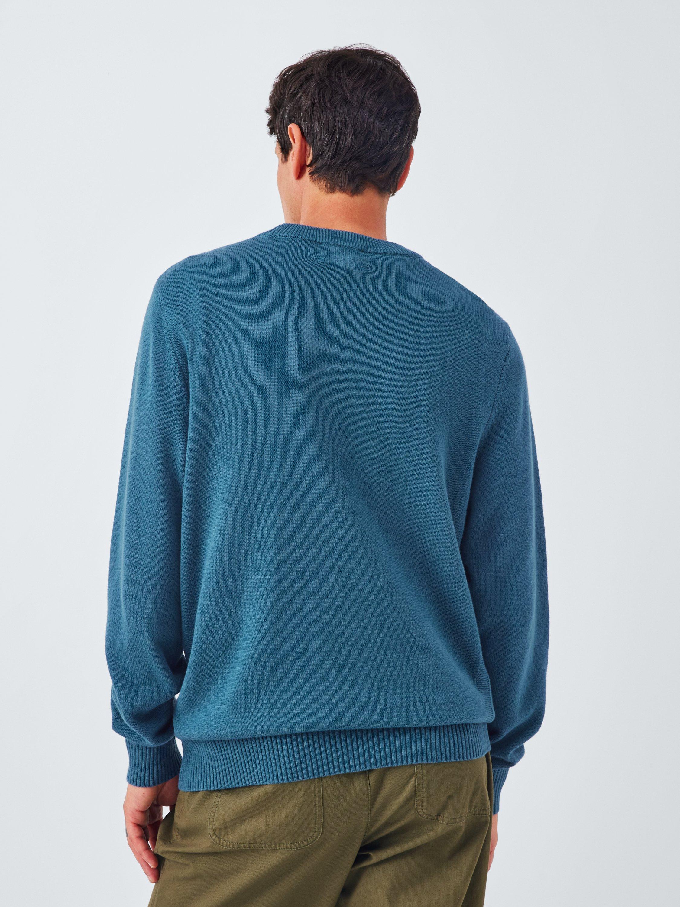 Product image 2 of 6, which shows John Lewis Cotton with Cashmere Crew Neck Jumper, Blue Wing Teal, L