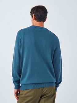 John Lewis Cotton Blend Crew Neck Jumper - view 2, Blue Wing Teal