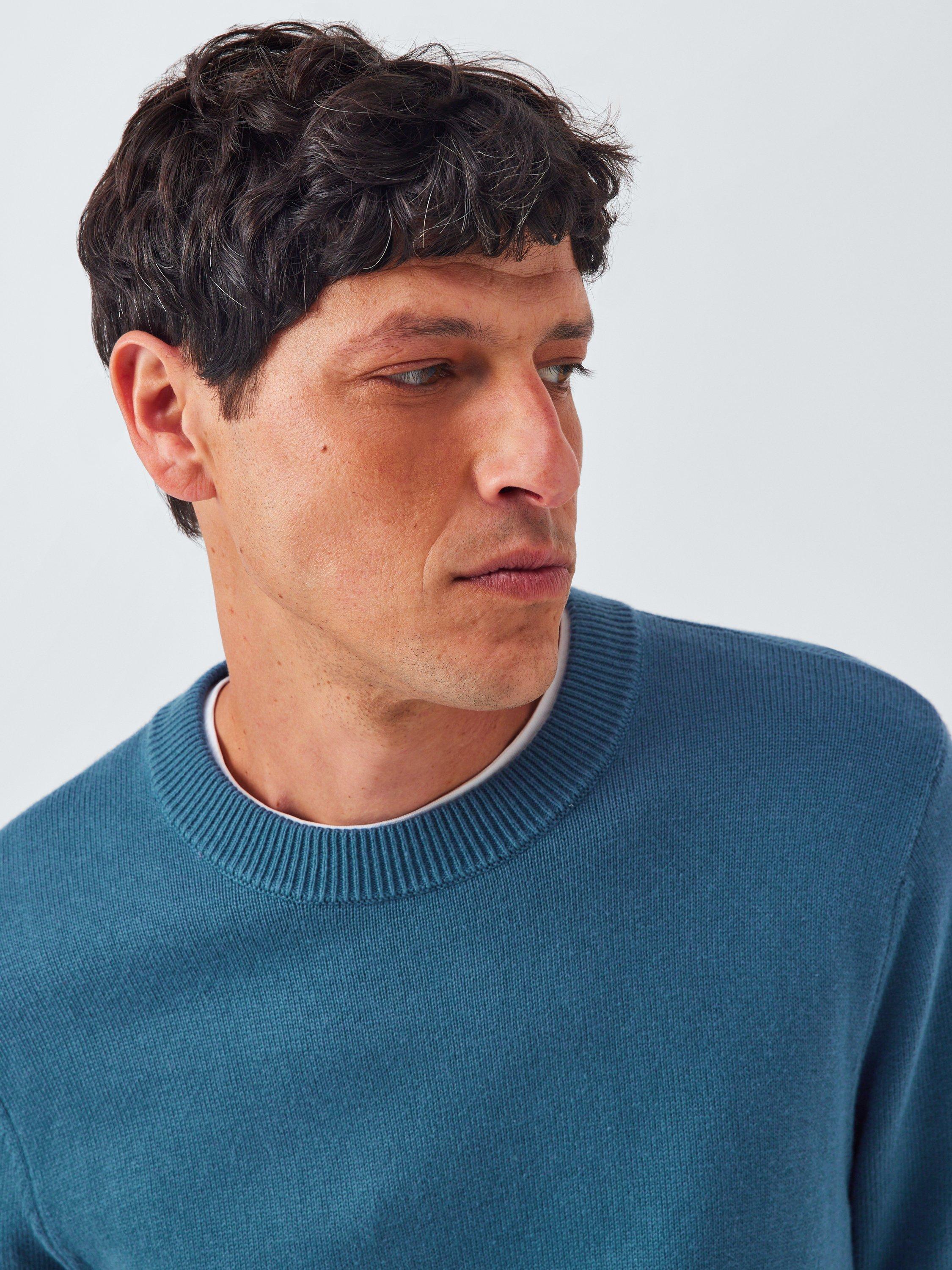Product image 5 of 6, which shows John Lewis Cotton with Cashmere Crew Neck Jumper, Blue Wing Teal, L