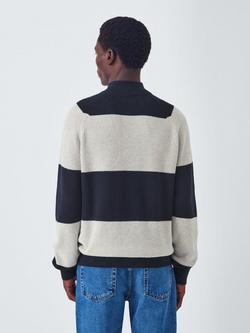 John Lewis Cotton Blend Half Zip Striped Jumper, Neat Navy/Lather - view 2, Neat Navy/ Lather