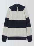 John Lewis Cotton & Cashmere Blend Half Zip Striped Jumper, Neat Navy/Lather