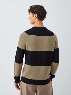 John Lewis Cotton Blend Crew Neck Striped Jumper, Black/Olivine - view 2, Black/ Olivine