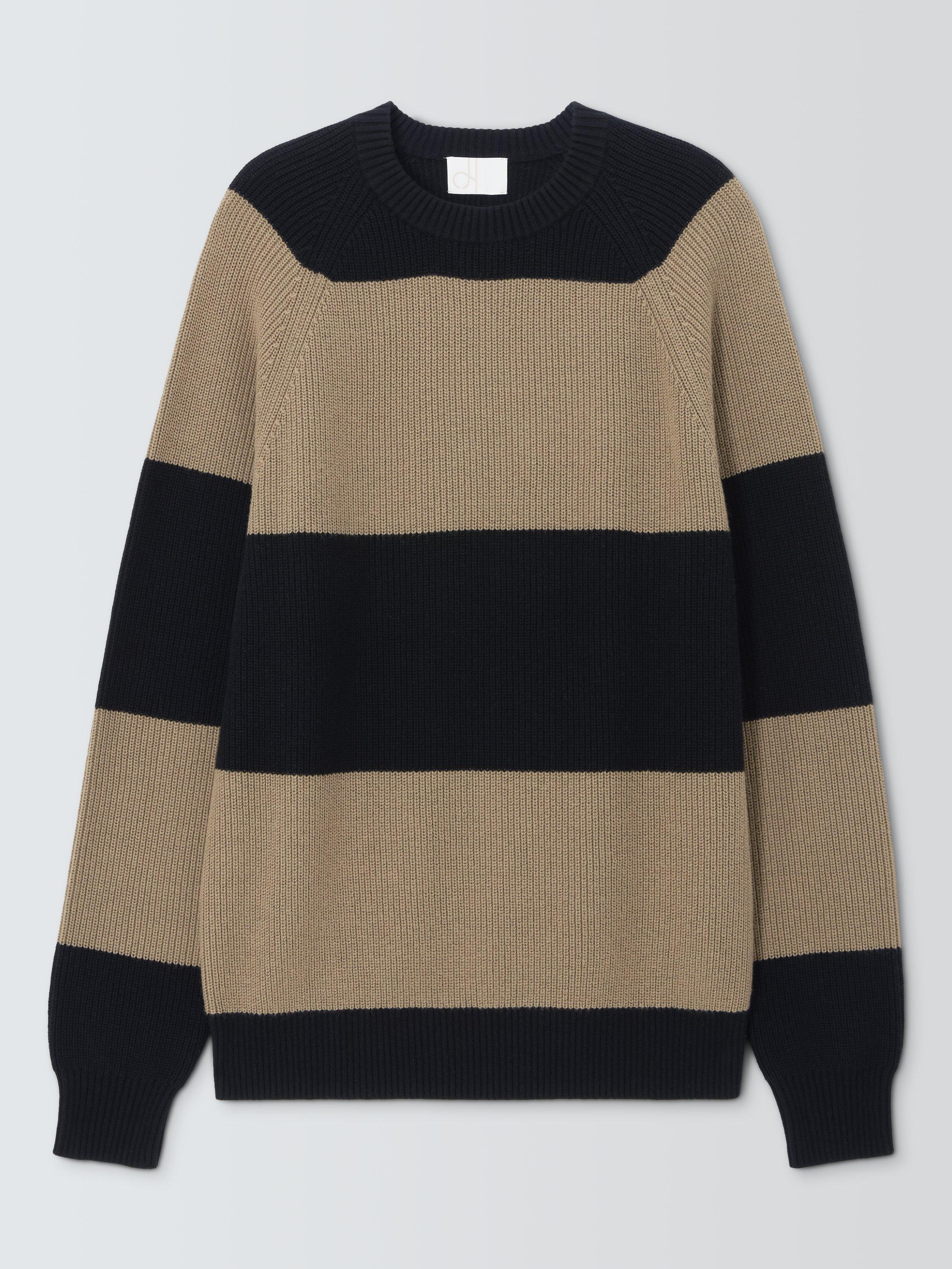 Product image 1 of 1, which shows John Lewis Cotton & Cashmere Blend Crew Neck Striped Jumper, Black/ Olivine, S
