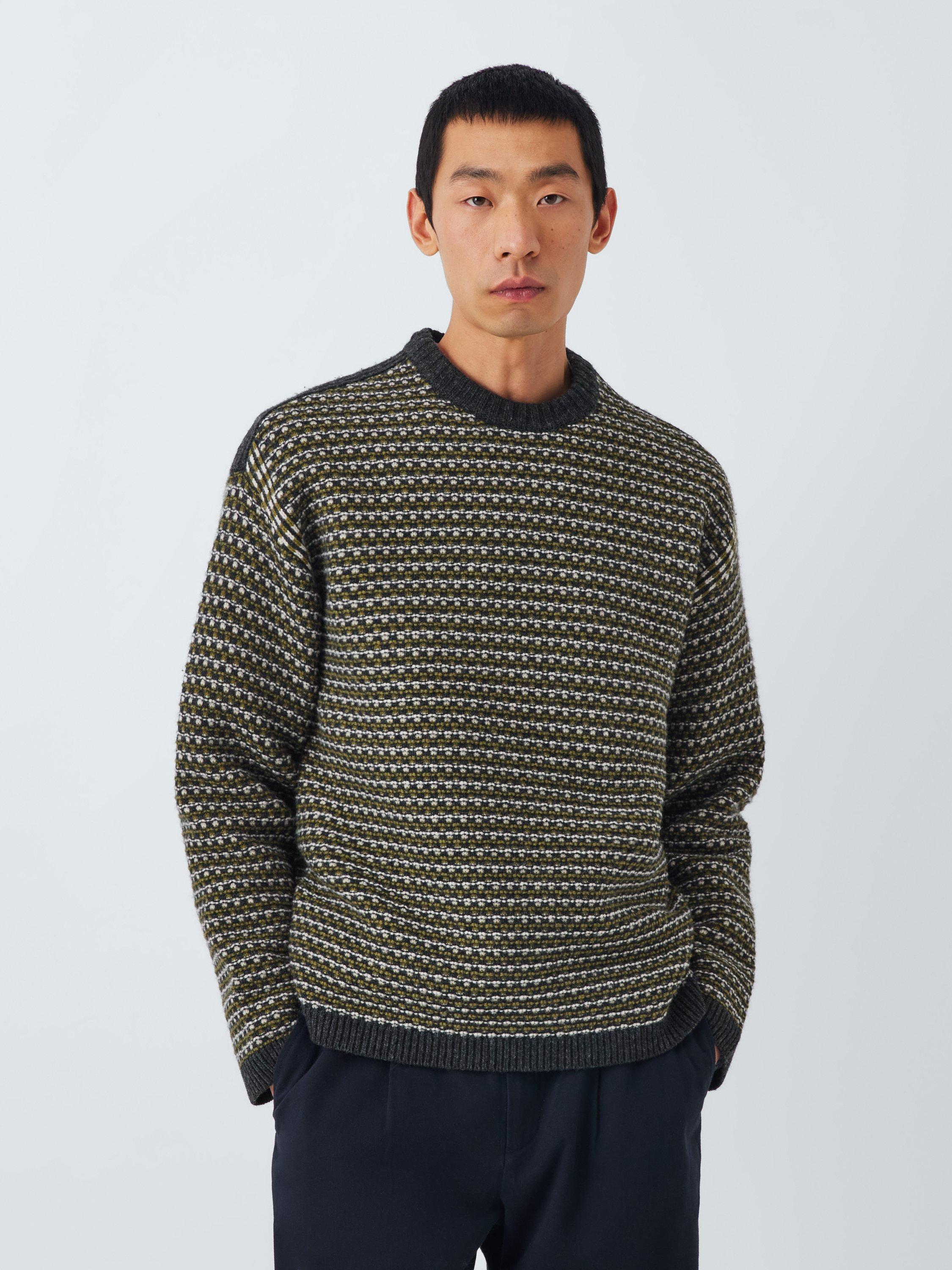 Product image 1 of 6, which shows John Lewis Lambswool Blend Texture Stitch Jumper, Olive Multi, S