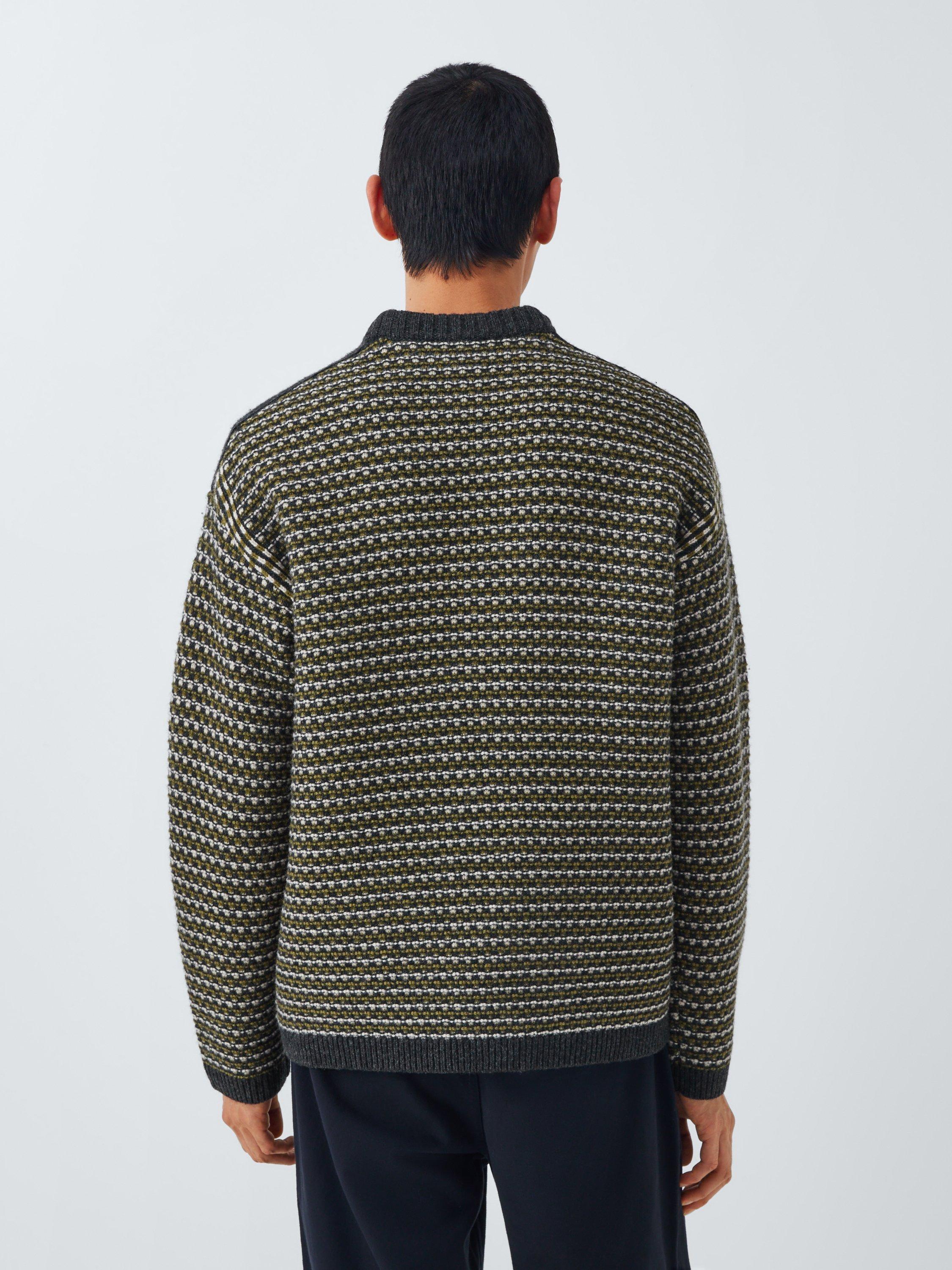 Product image 2 of 6, which shows John Lewis Lambswool Blend Texture Stitch Jumper, Olive Multi, S