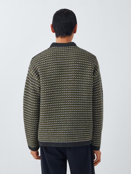 John Lewis Lambswool Blend Texture Stitch Jumper - view 2, Olive Multi