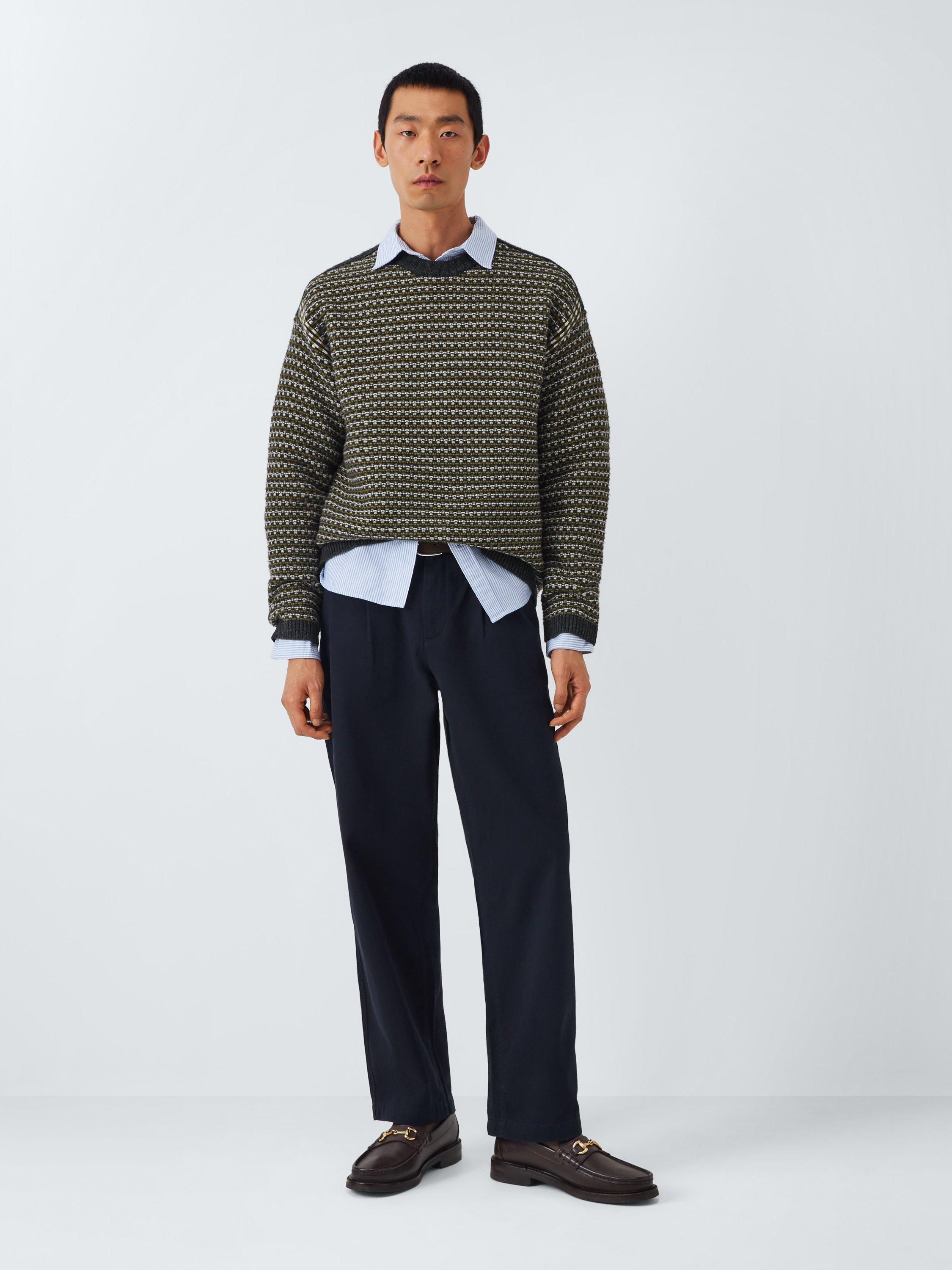 Product image 3 of 6, which shows John Lewis Lambswool Blend Texture Stitch Jumper, Olive Multi, S