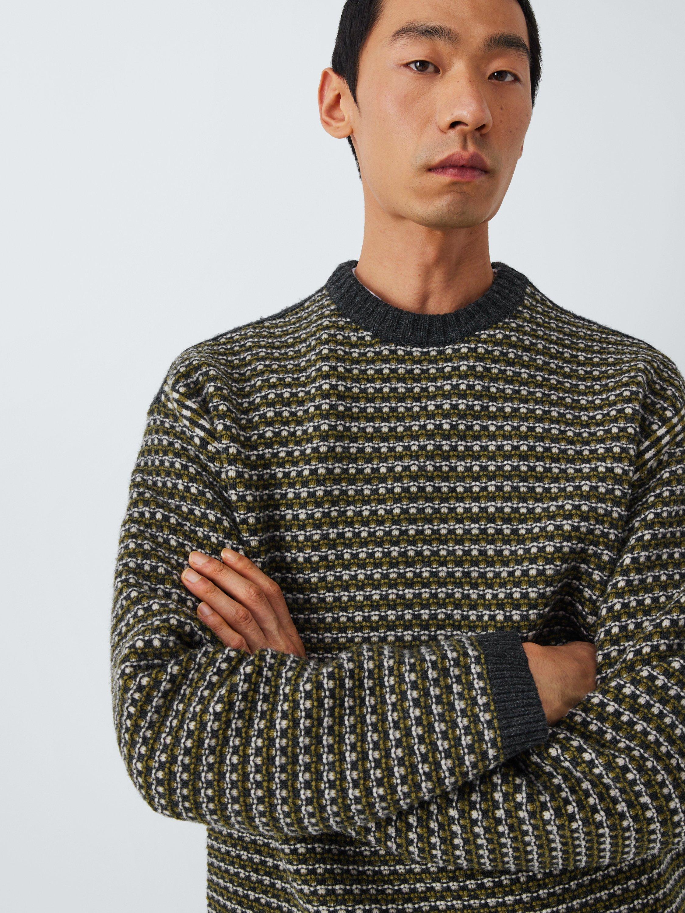 Product image 5 of 6, which shows John Lewis Lambswool Blend Texture Stitch Jumper, Olive Multi, S