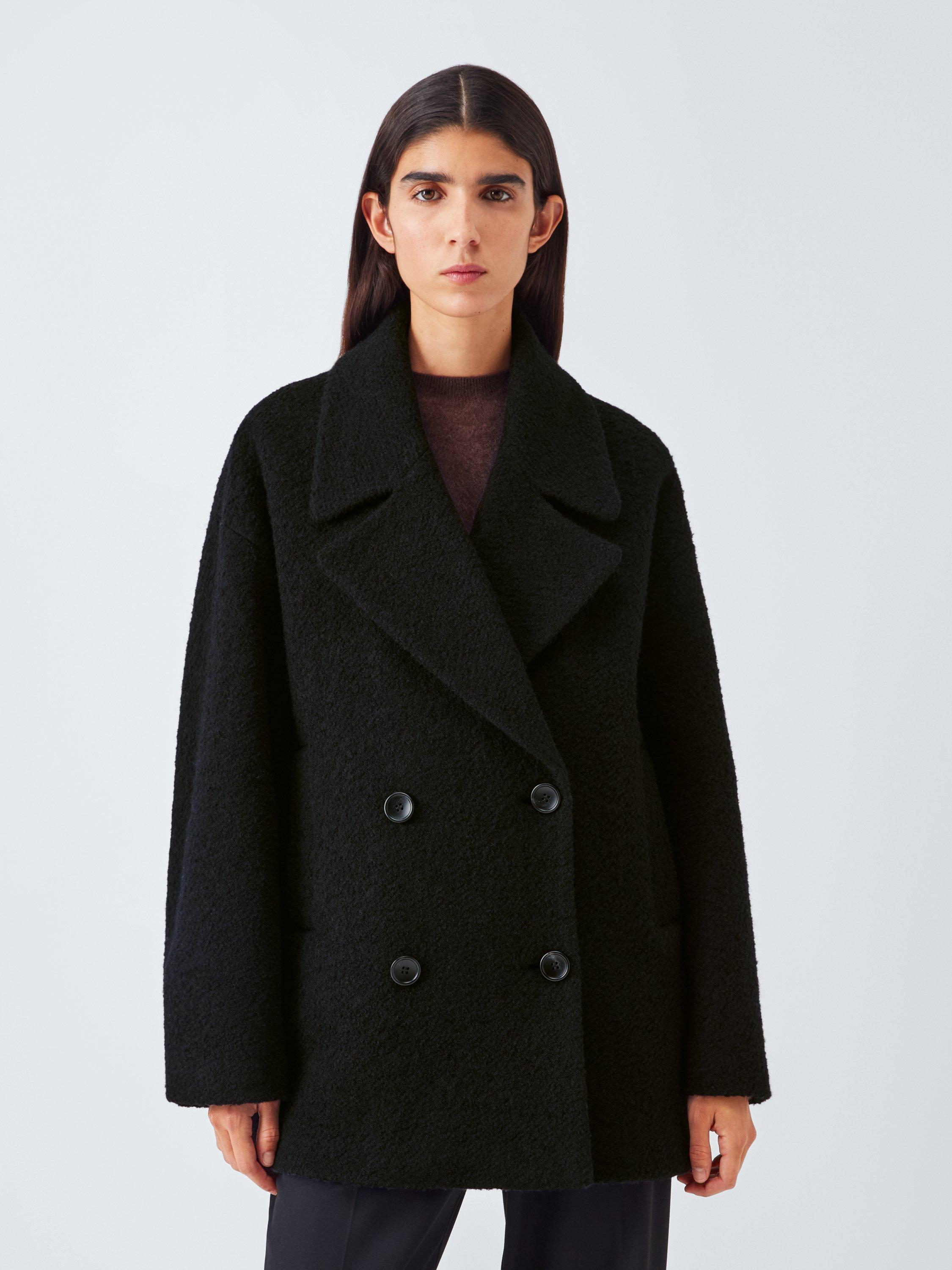 Product image 3 of 6, which shows John Lewis Double Breasted Boucle Wool Coat, Black, 18