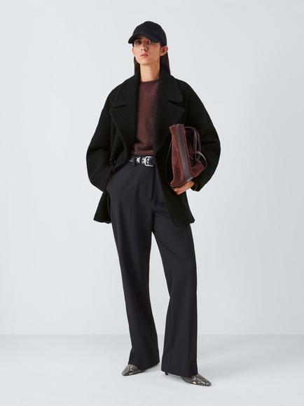 John Lewis Double Breasted Boucle Wool Coat, Black - view 2, Black