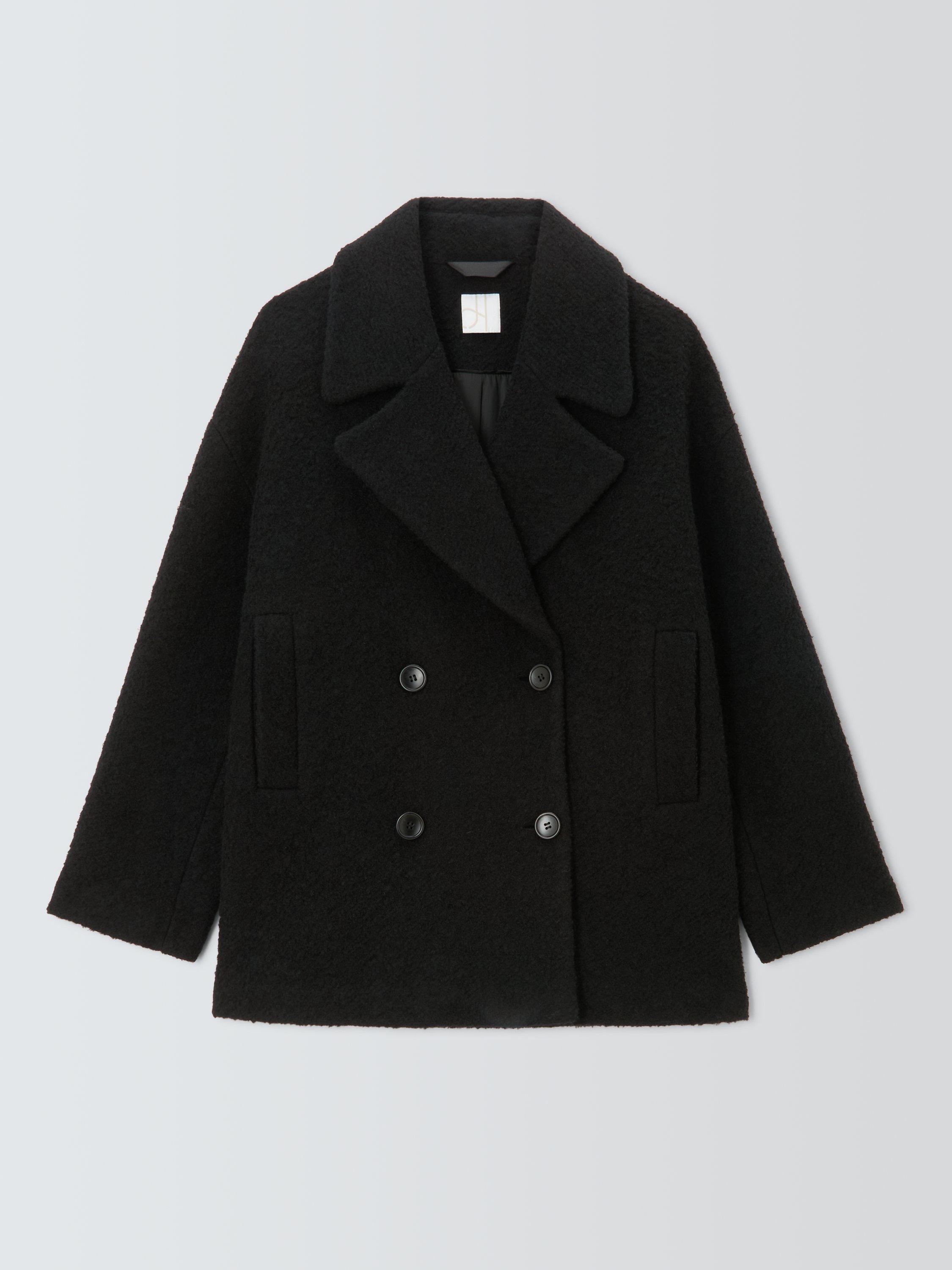 Product image 5 of 6, which shows John Lewis Double Breasted Boucle Wool Coat, Black, 18
