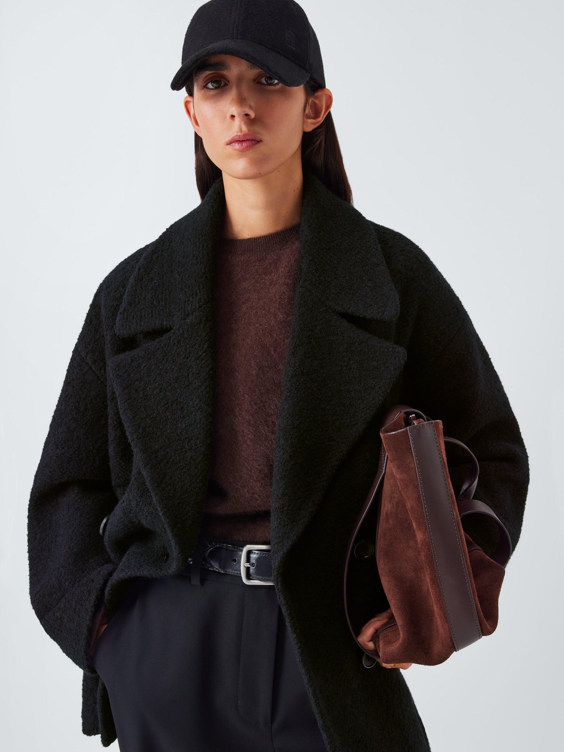 Product image 1 of 6, which shows John Lewis Double Breasted Boucle Wool Coat, Black, 18