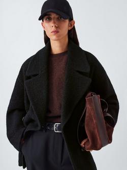 John Lewis Double Breasted Boucle Wool Coat, Black, Black