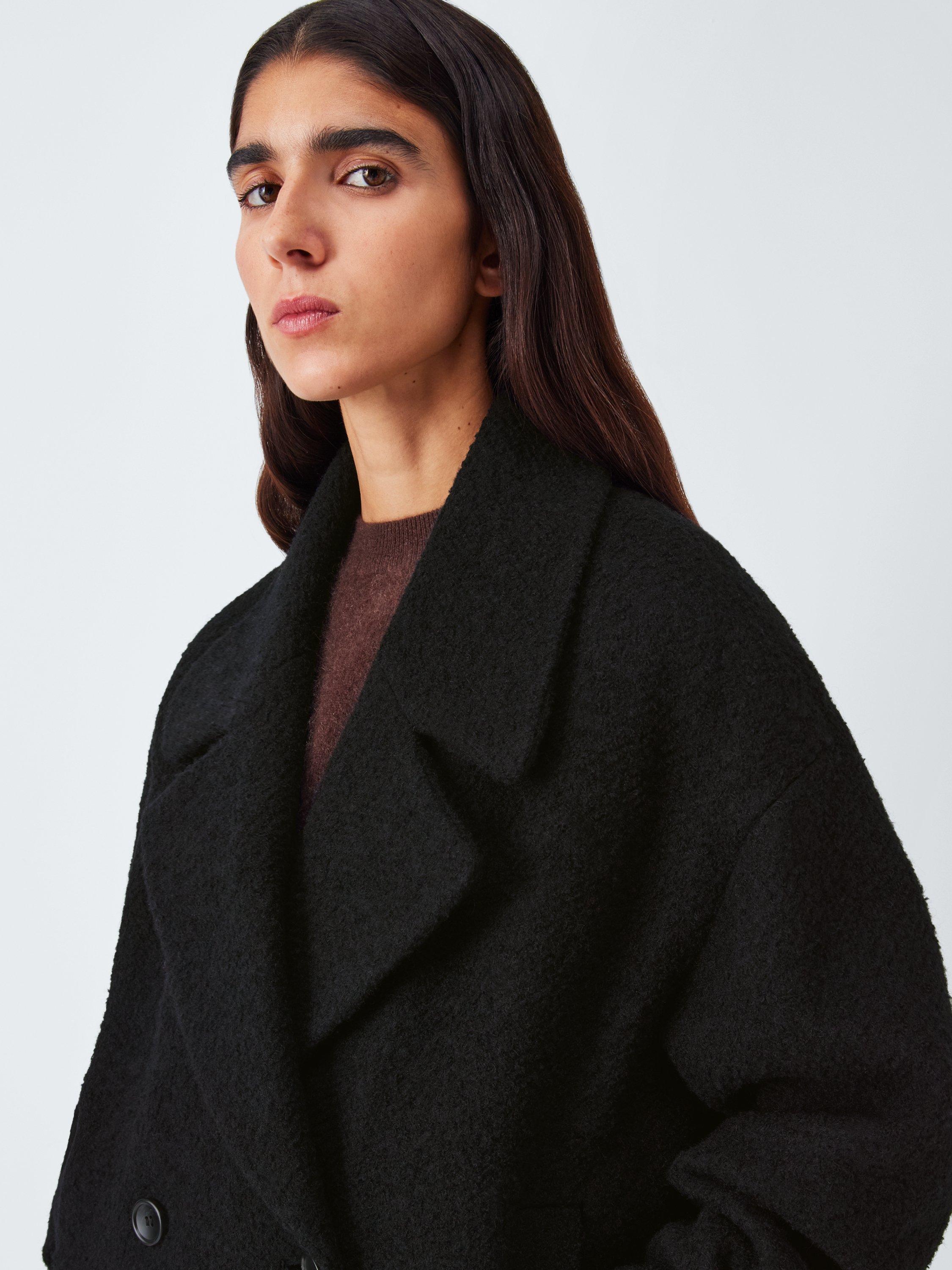 Product image 6 of 6, which shows John Lewis Double Breasted Boucle Wool Coat, Black, 18