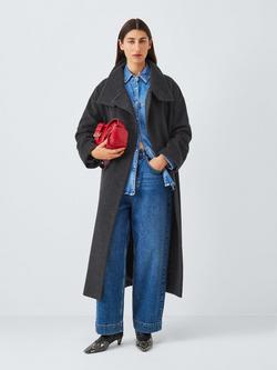 Funnel Neck Wool Rich Wrap Coat, Charcoal - view 2, Charcoal