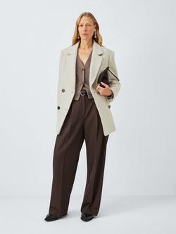 John Lewis Double Breasted Wool Blend Herringbone Blazer, Cream, Cream