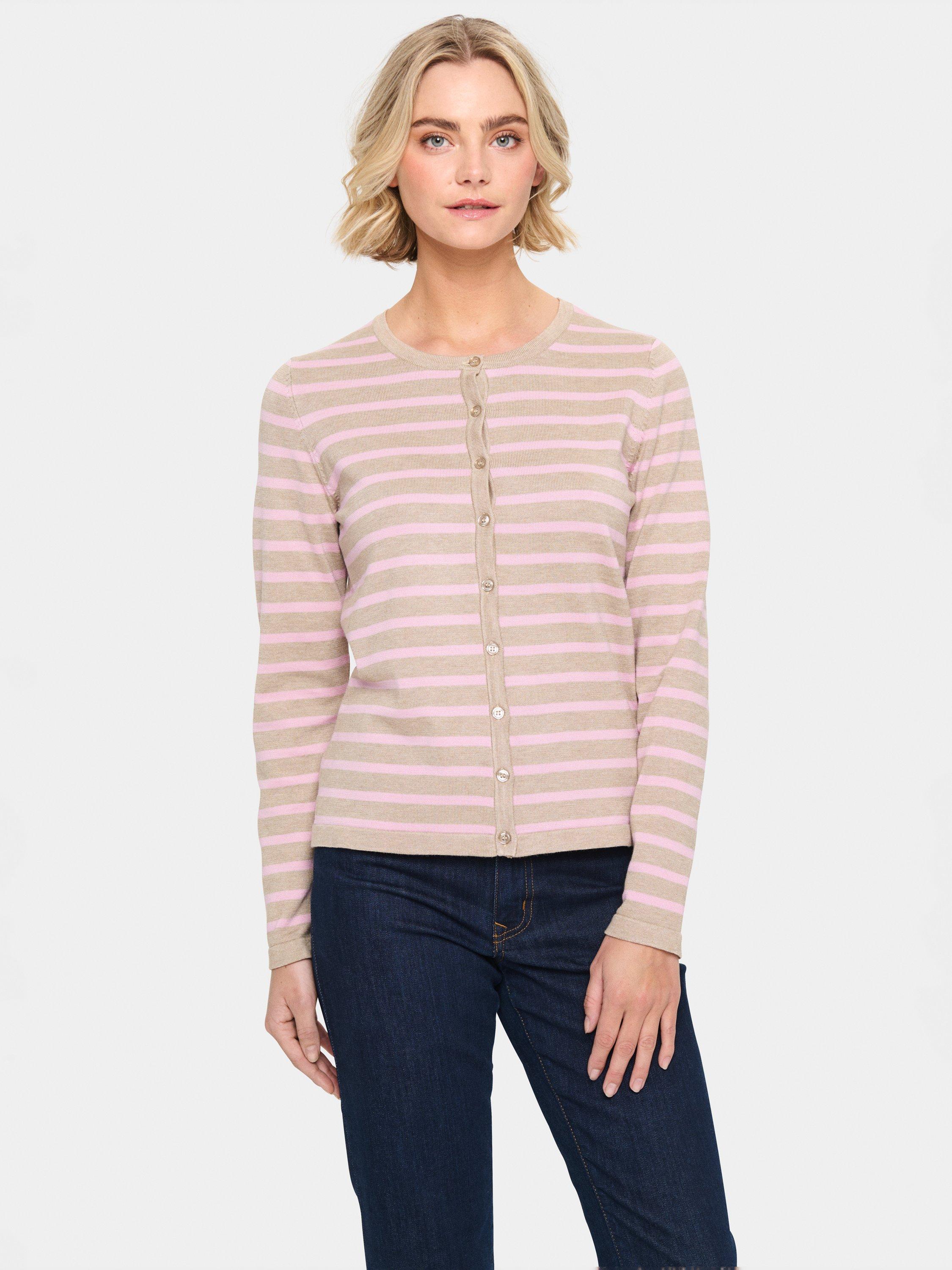 Product image 1 of 6, which shows Saint Tropez Mila Stripe Cardigan, Pink/Multi, XS