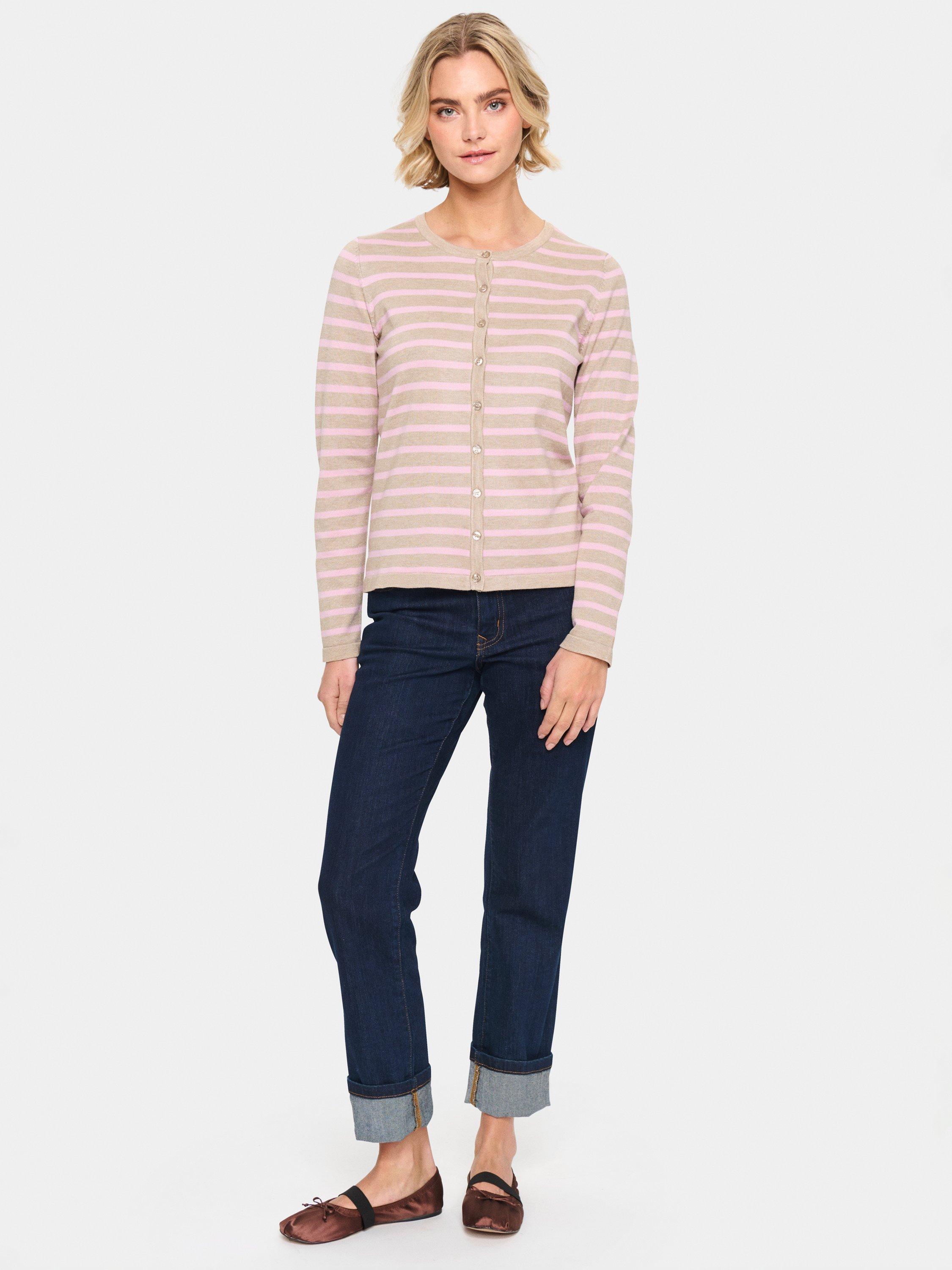 Product image 3 of 6, which shows Saint Tropez Mila Stripe Cardigan, Pink/Multi, XS