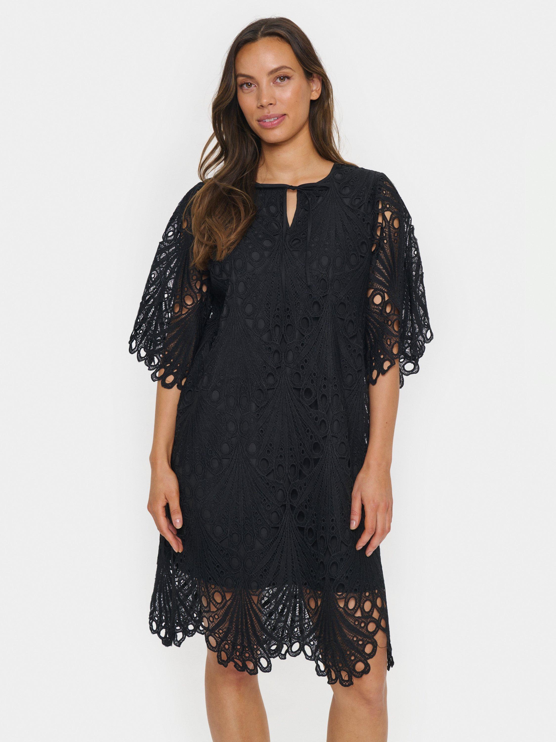 Product image 1 of 6, which shows Saint Tropez Jilianna Scalloped Lace Dress, Black, XS