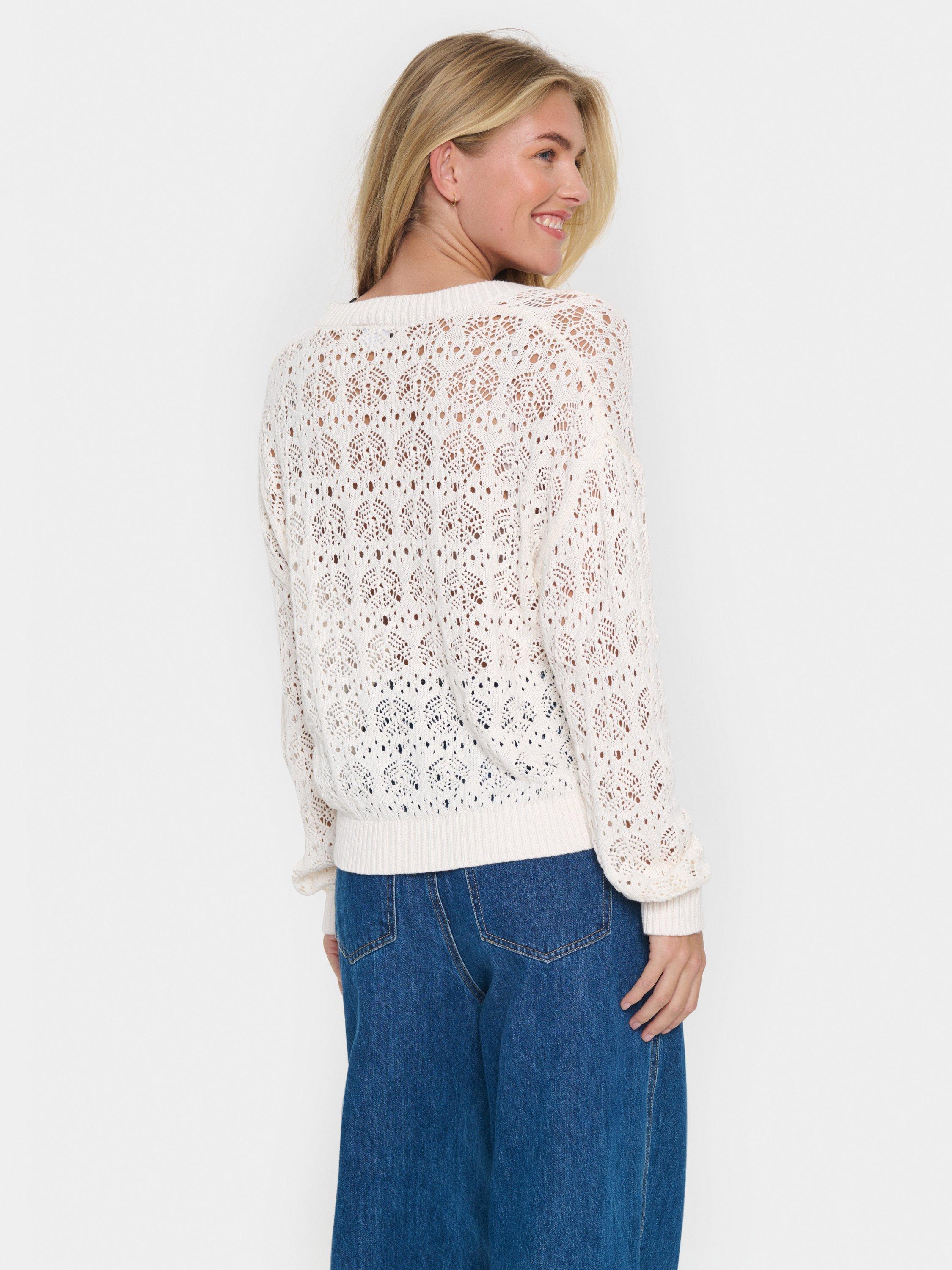 Product image 2 of 6, which shows Saint Tropez Juna Lace V-Neck Jumper, Cream, XS