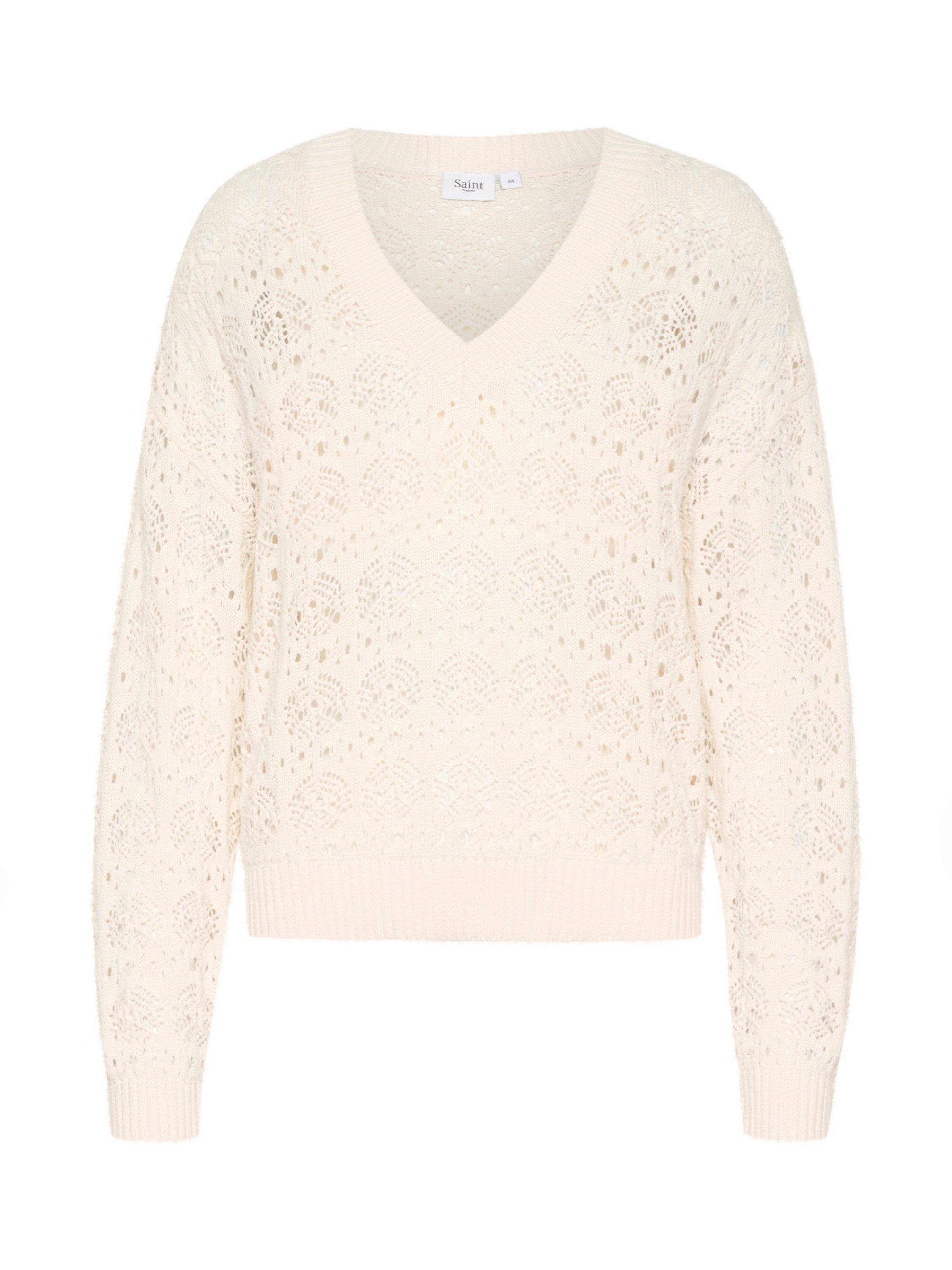 Product image 5 of 6, which shows Saint Tropez Juna Lace V-Neck Jumper, Cream, XS
