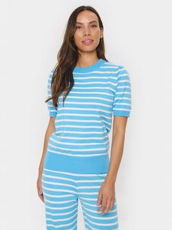 Saint Tropez Mila Stripe Short Sleeve Jumper, Blue, Blue