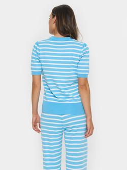 Saint Tropez Mila Stripe Short Sleeve Jumper, Blue - view 2, Blue