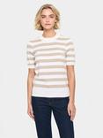 Saint Tropez Mila Stripe Short Sleeve Jumper, Taupe