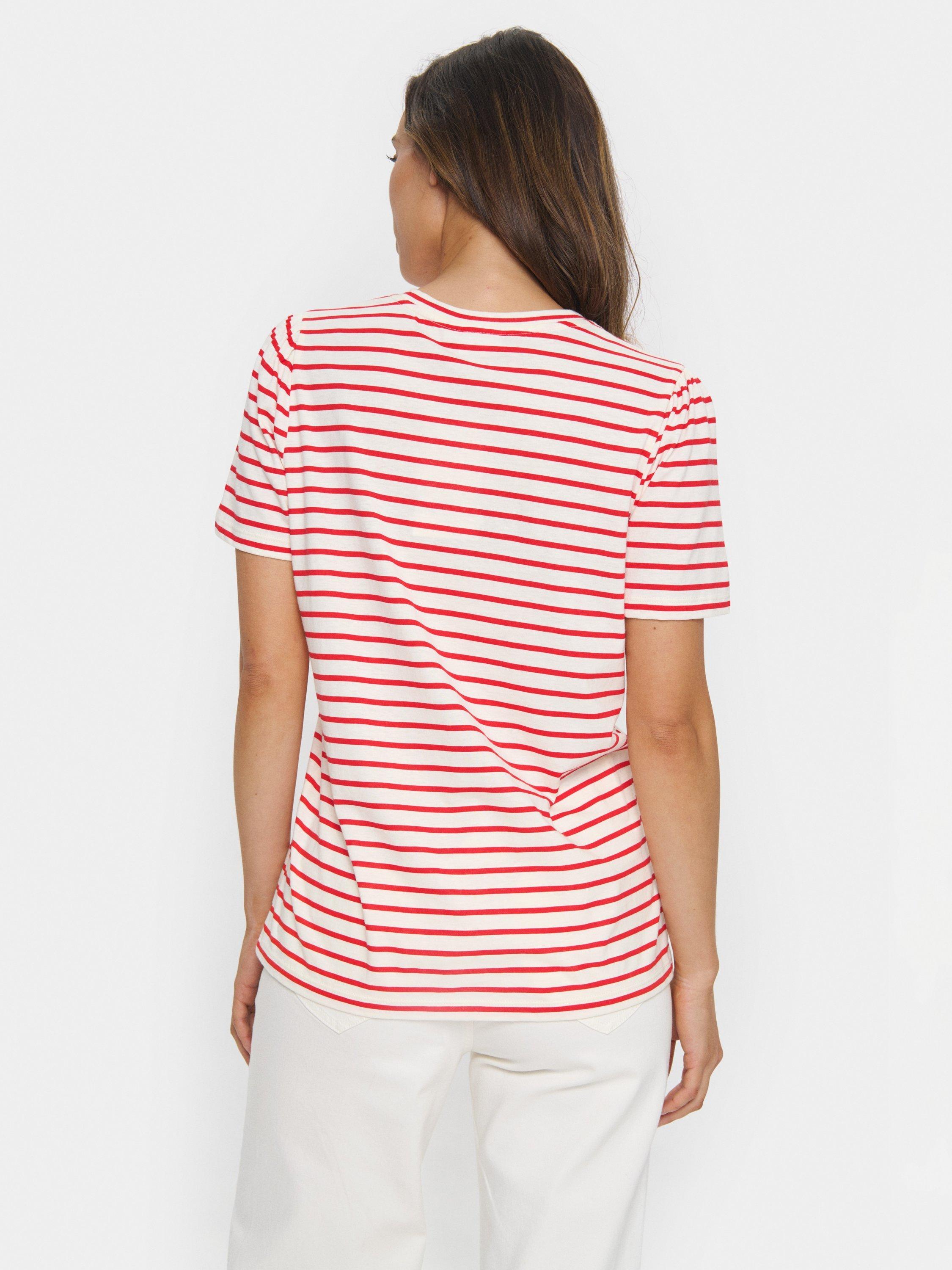 Product image 2 of 6, which shows Saint Tropez Jucia Stripe Hearts T-Shirt, Red/White, XS