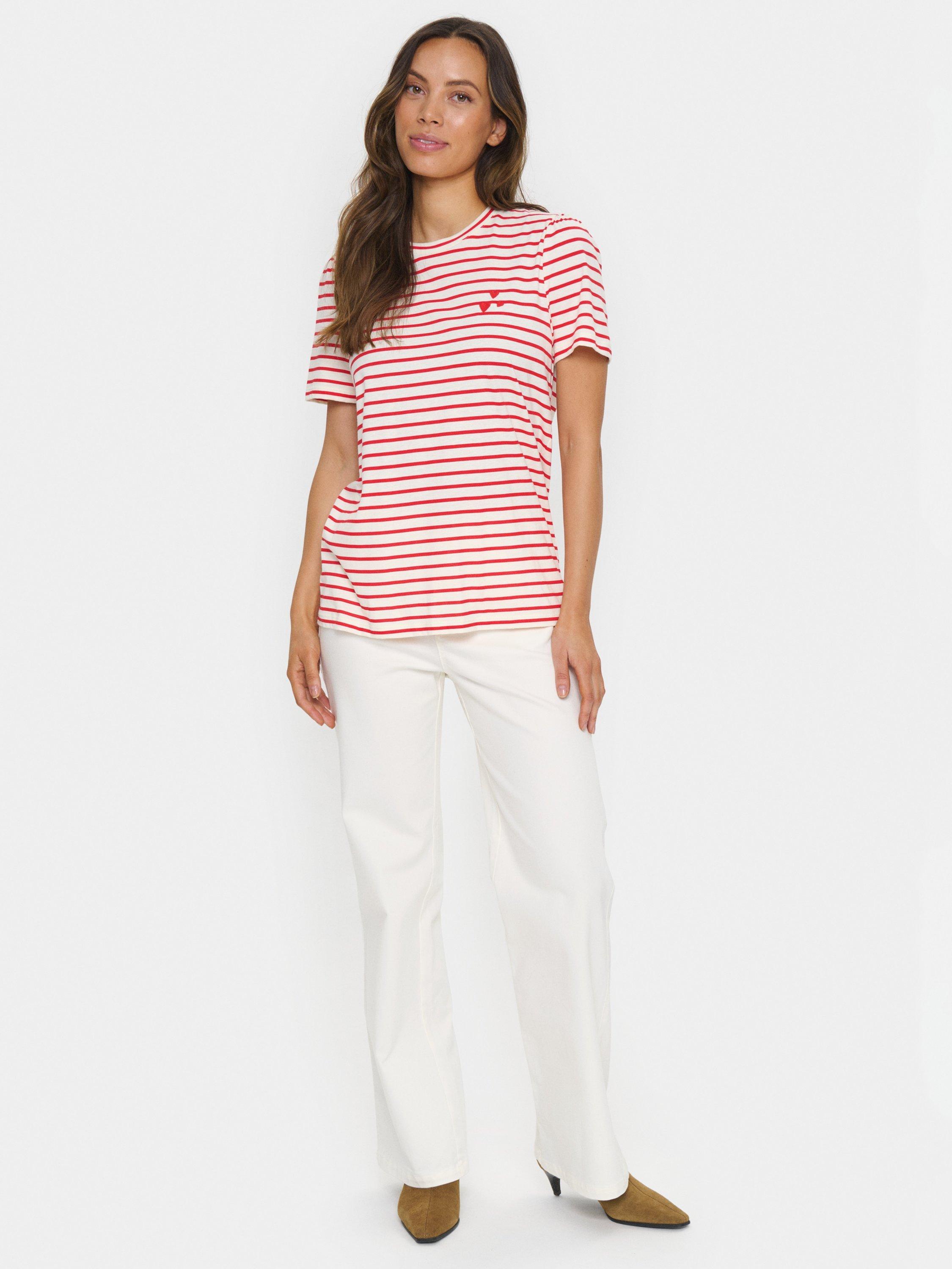 Product image 3 of 6, which shows Saint Tropez Jucia Stripe Hearts T-Shirt, Red/White, XS