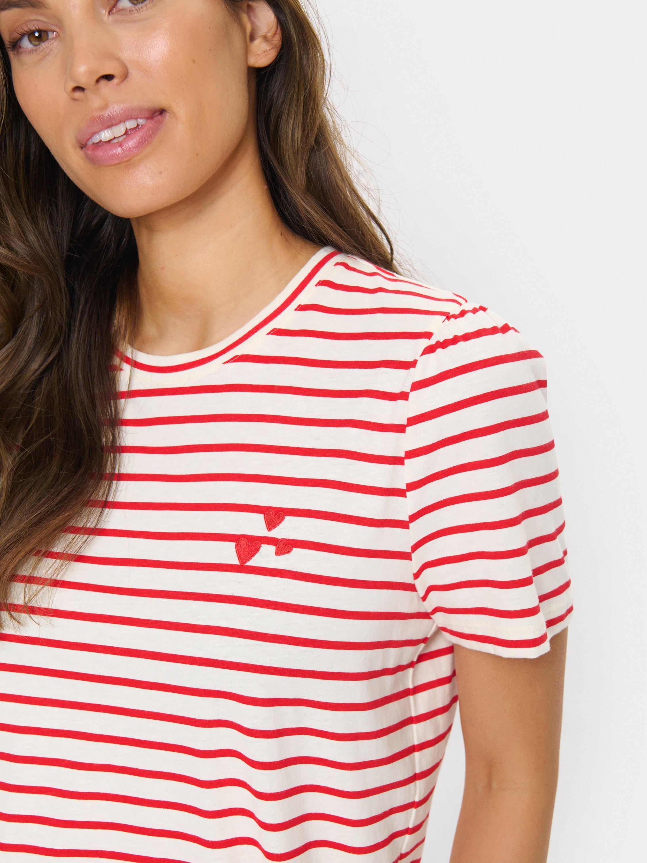 Product image 4 of 6, which shows Saint Tropez Jucia Stripe Hearts T-Shirt, Red/White, XS