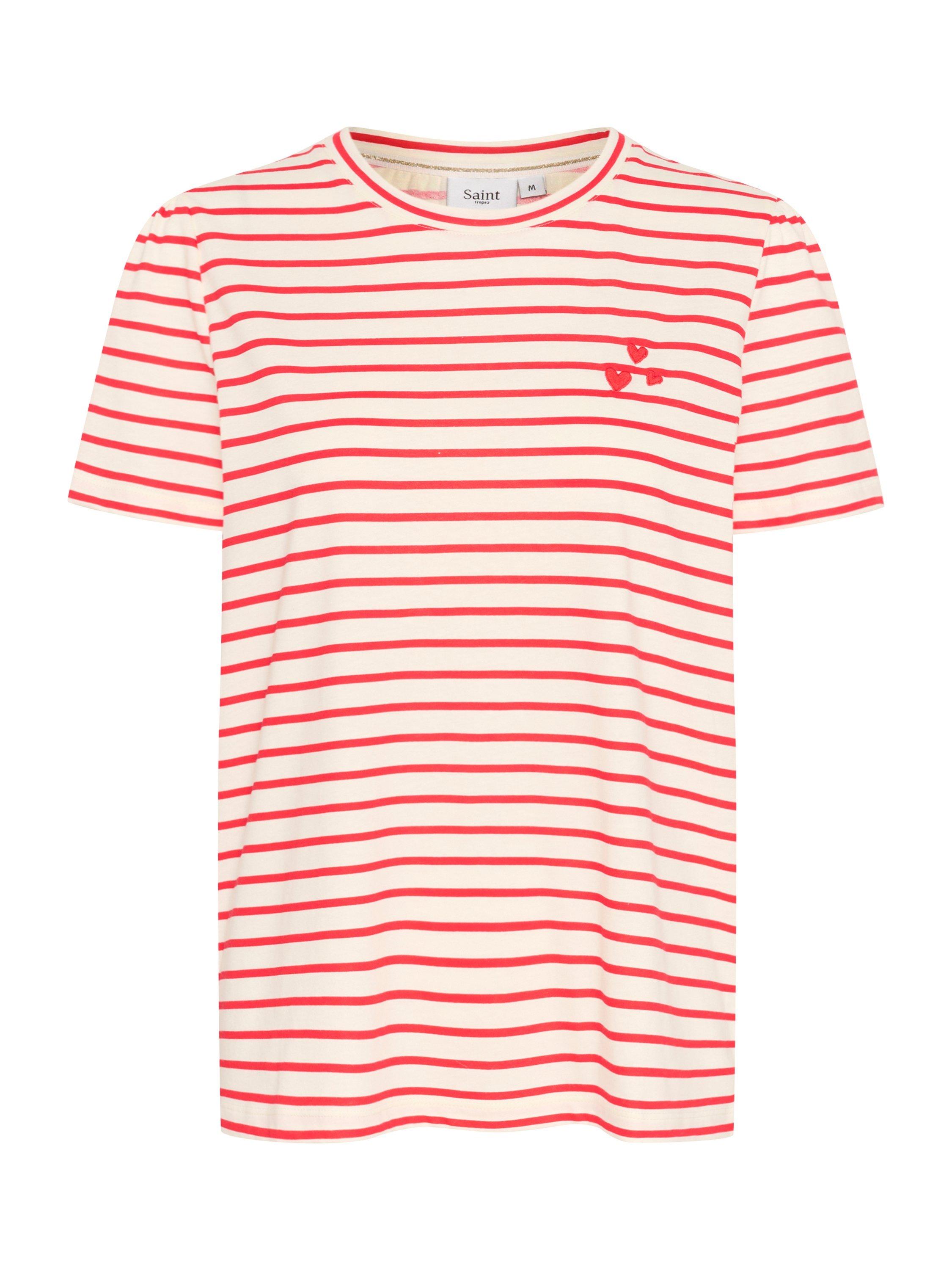 Product image 5 of 6, which shows Saint Tropez Jucia Stripe Hearts T-Shirt, Red/White, XS