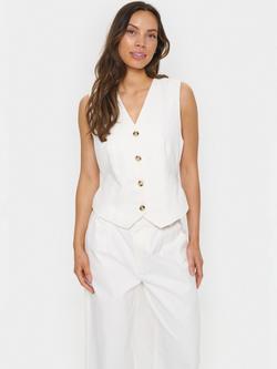 Saint Tropez Jaclyn Buckle Detail Waistcoat, White, White
