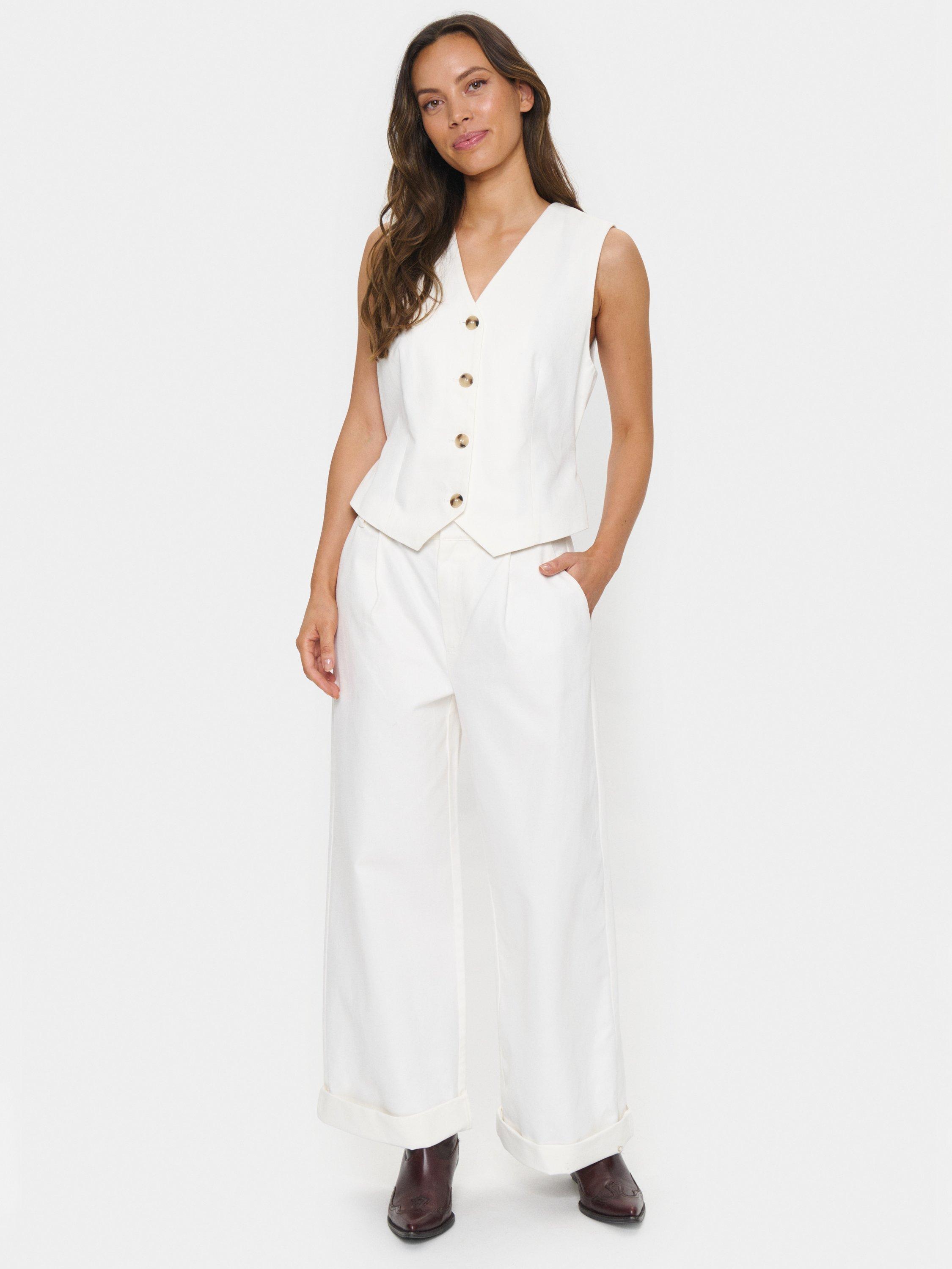 Product image 3 of 6, which shows Saint Tropez Jaclyn Buckle Detail Waistcoat, White, XS