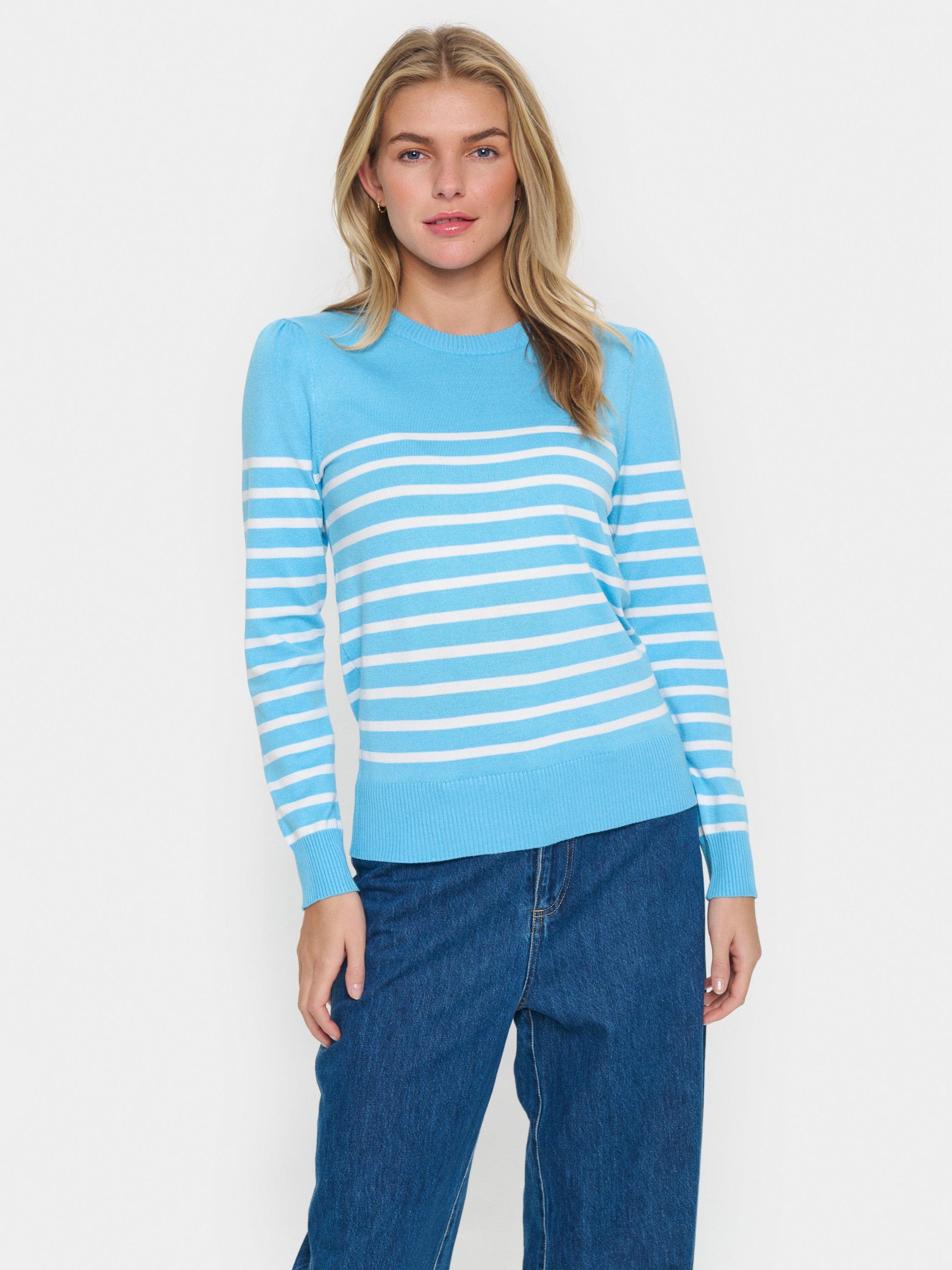 Product image 1 of 6, which shows Saint Tropez Mila Stripe Slim Fit Jumper, Blue, M