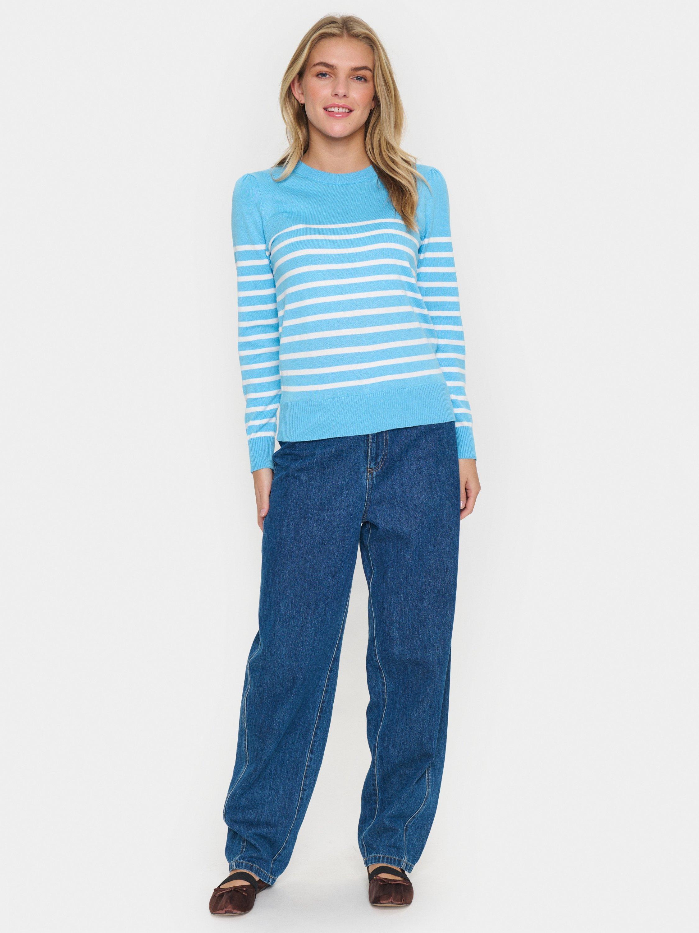 Product image 3 of 6, which shows Saint Tropez Mila Stripe Slim Fit Jumper, Blue, M