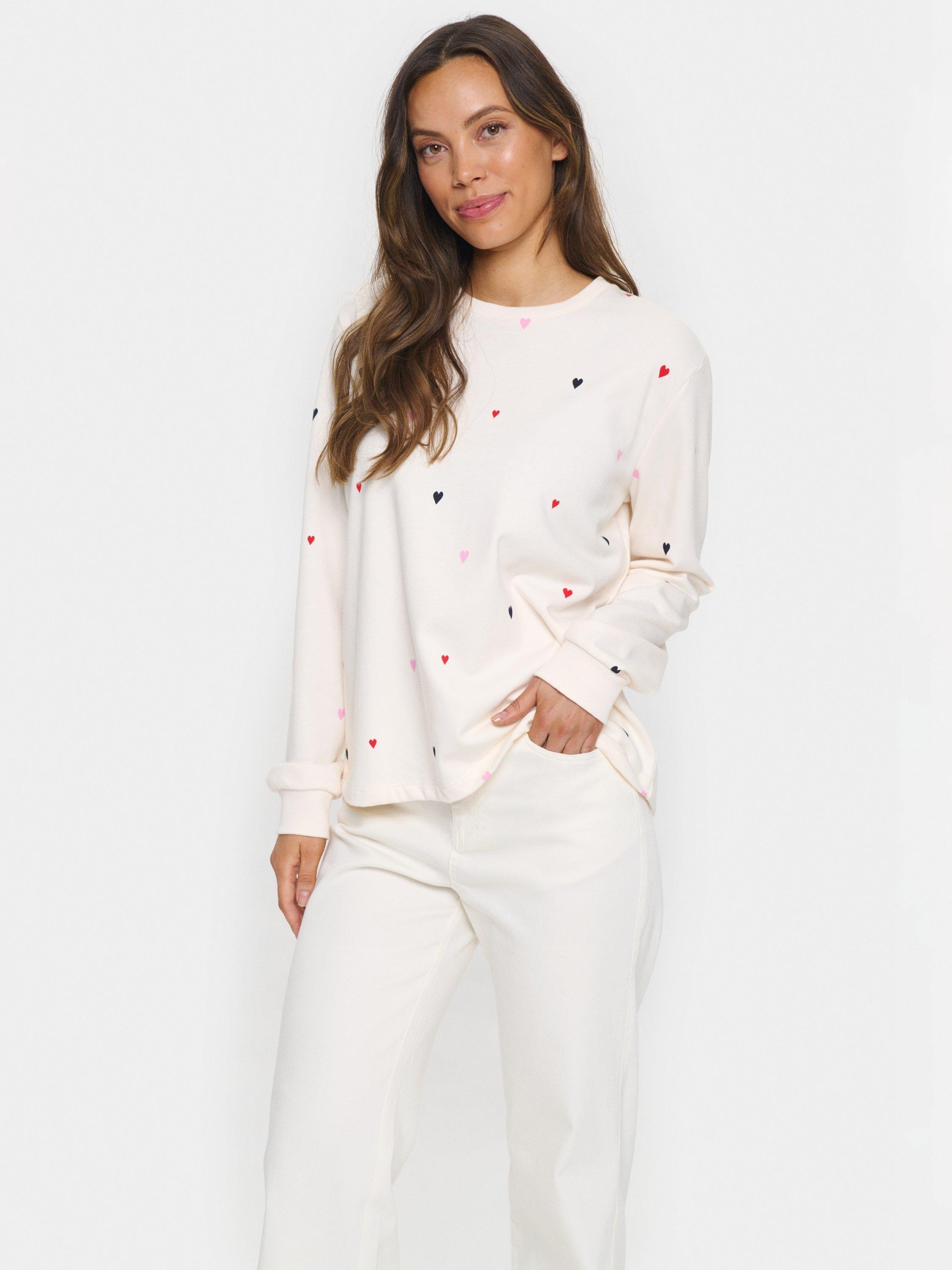 Product image 1 of 6, which shows Saint Tropez Johanni Hearts Sweatshirt, White/Multi, XS