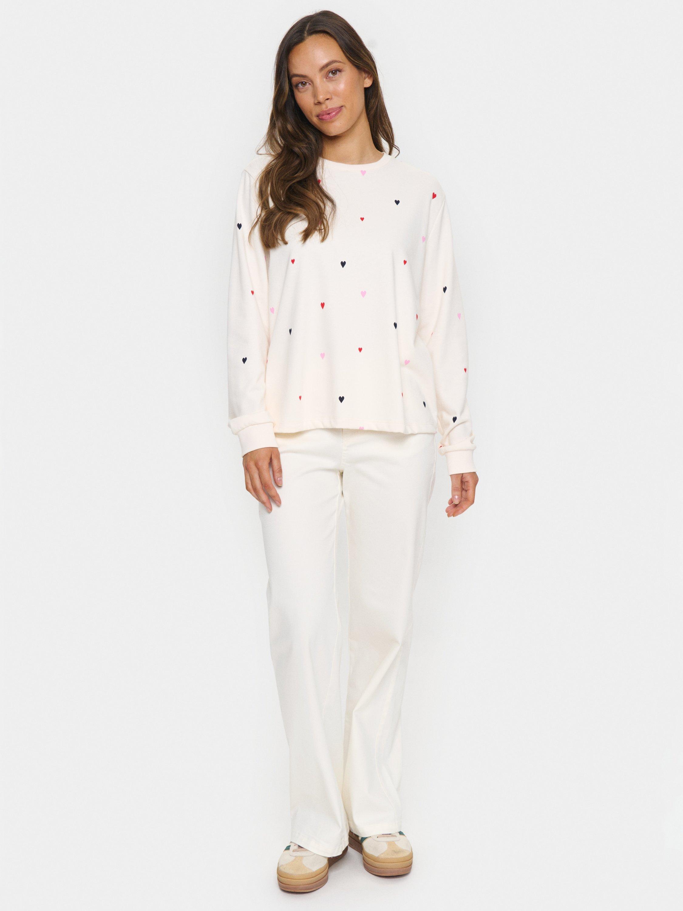 Product image 3 of 6, which shows Saint Tropez Johanni Hearts Sweatshirt, White/Multi, XS
