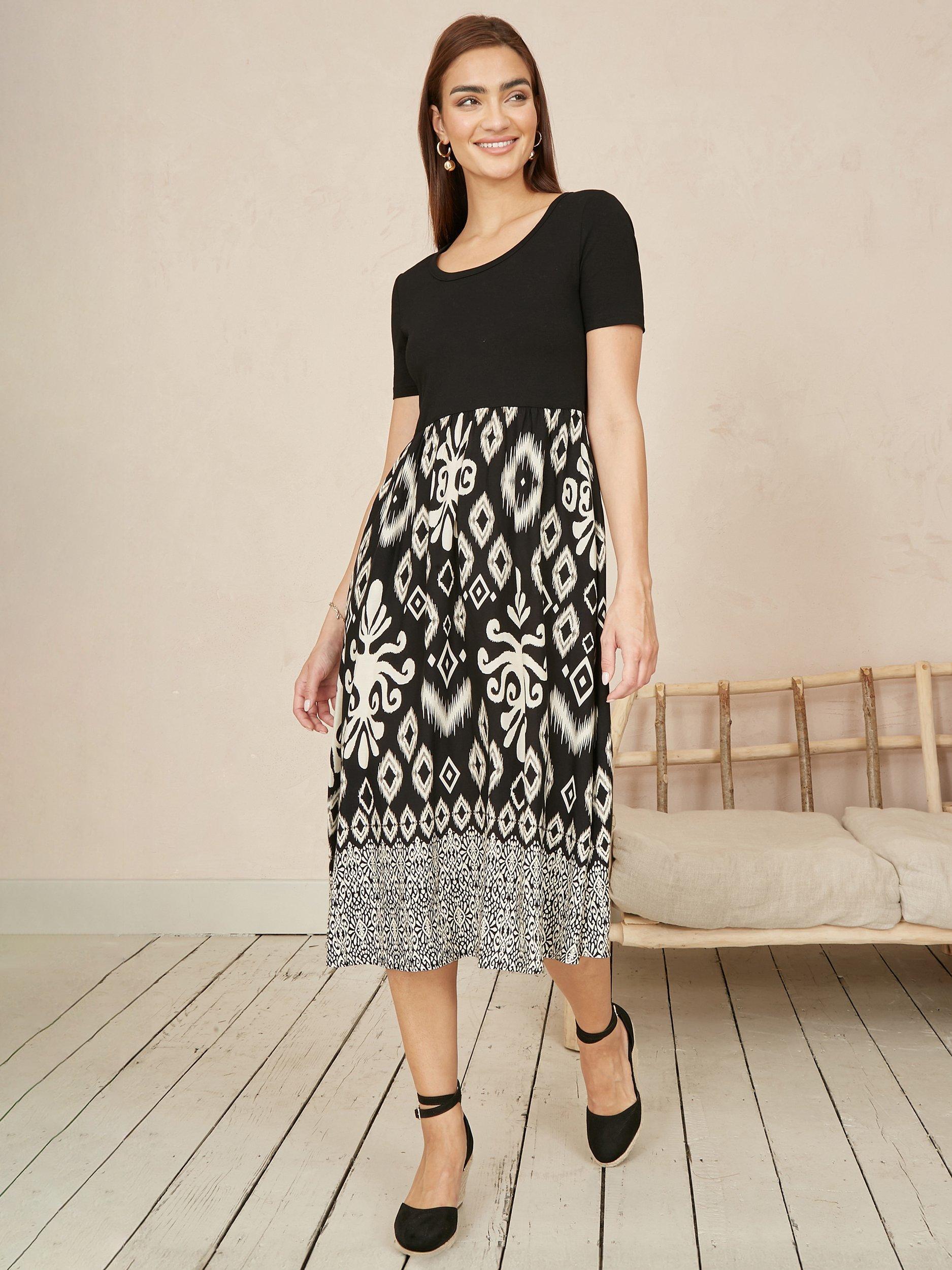 Product image 1 of 5, which shows Yumi Ikat Skirt T-Shirt Dress, Black, 8