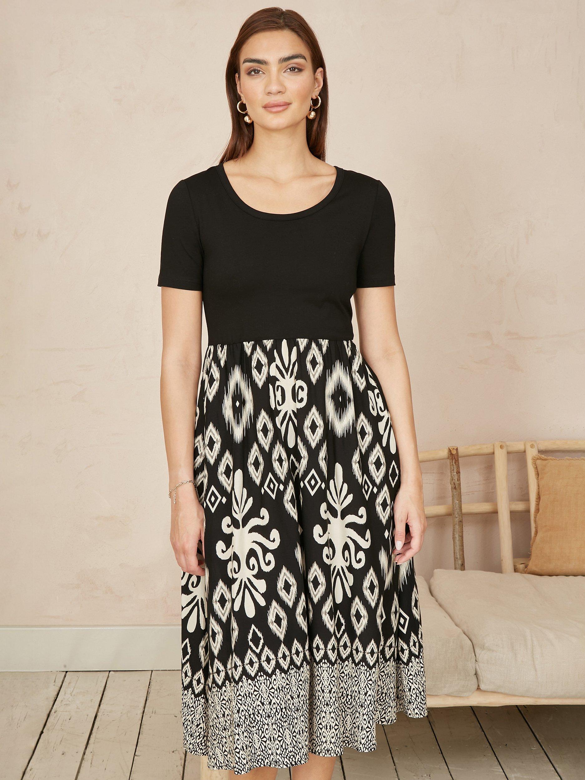 Product image 2 of 5, which shows Yumi Ikat Skirt T-Shirt Dress, Black, 8