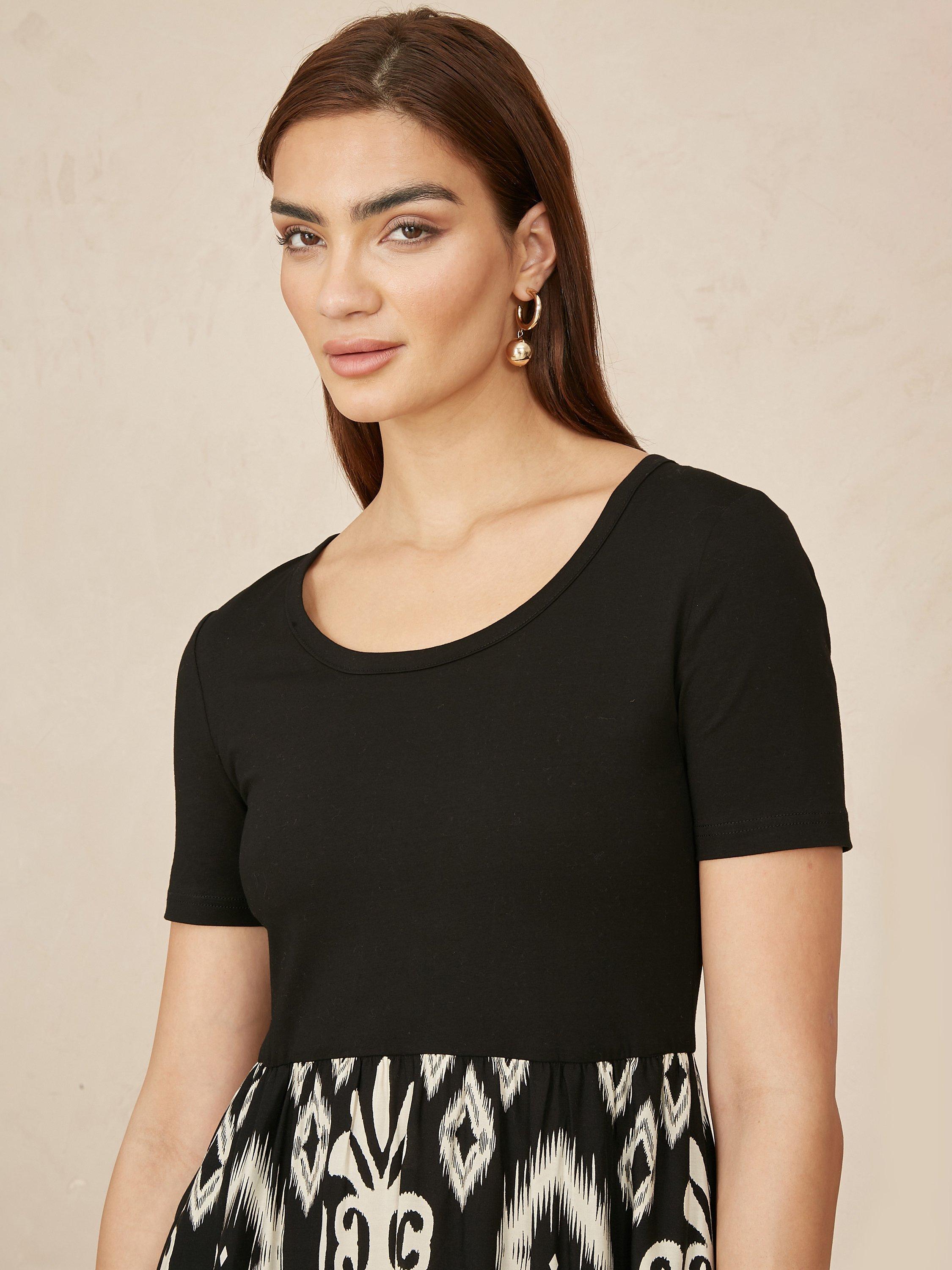 Product image 3 of 5, which shows Yumi Ikat Skirt T-Shirt Dress, Black, 8