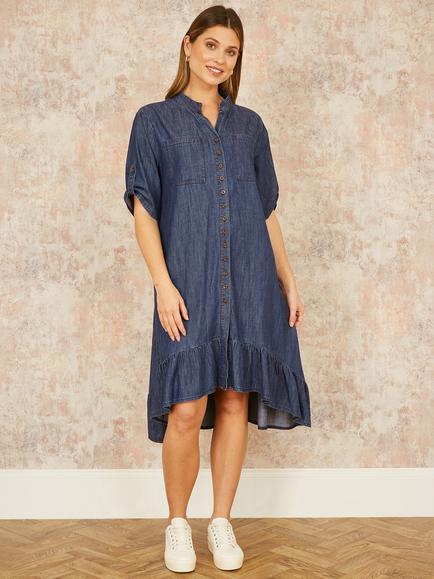 Yumi Relaxed Fit Chambray Denim Shirt Dress, Blue, Blue