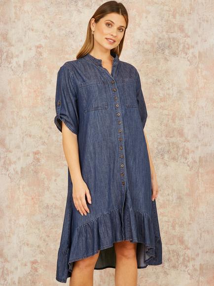 Yumi Relaxed Fit Chambray Denim Shirt Dress, Blue - view 2, Blue