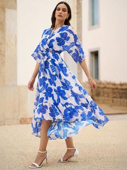 Yumi Kimono Sleeve Dip Hem Dress, Blue