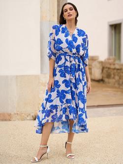 Yumi Kimono Sleeve Dip Hem Dress - view 2, Blue