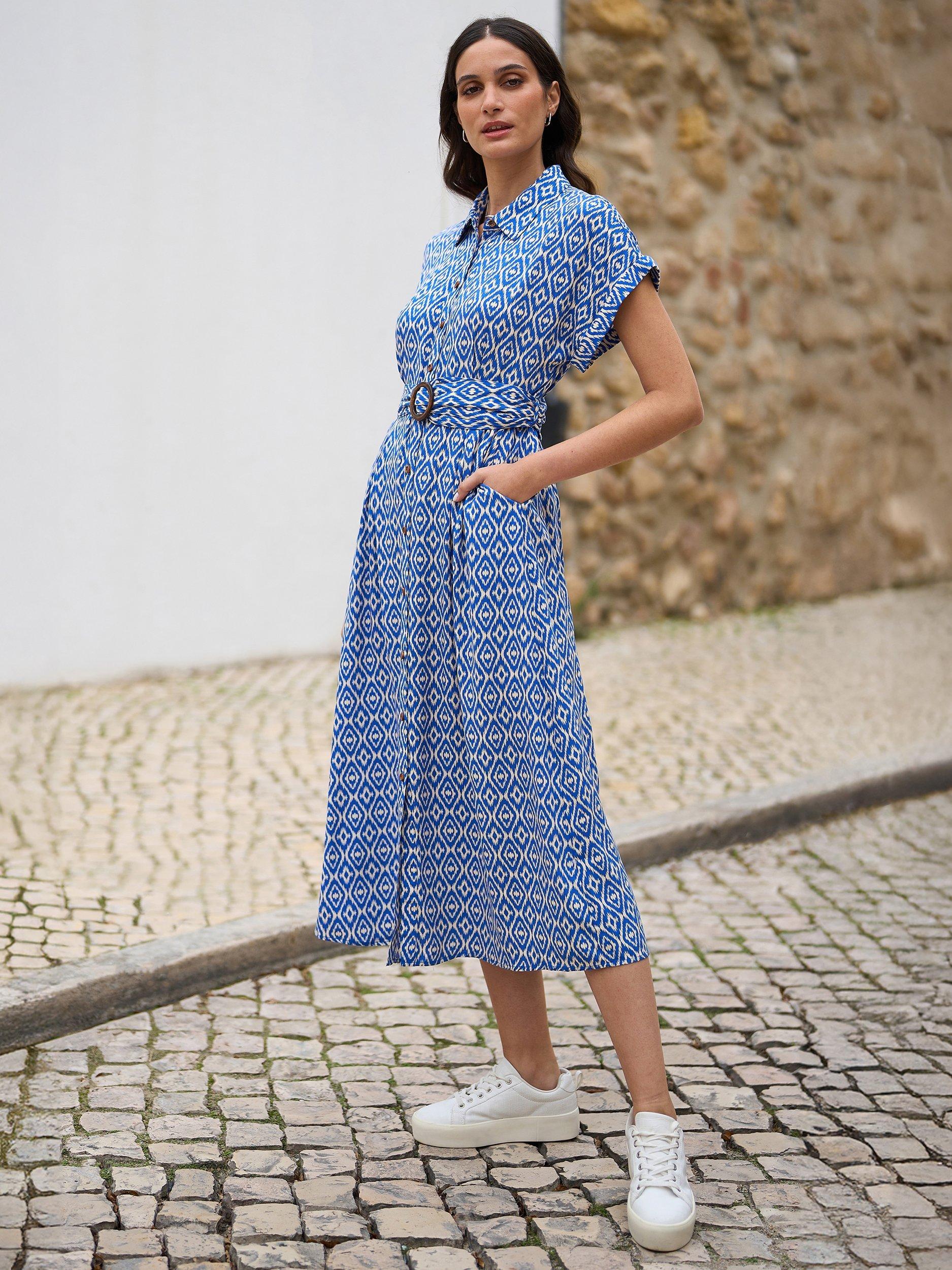 Product image 2 of 6, which shows Yumi Belted Shirt Midi Dress, Blue, 8