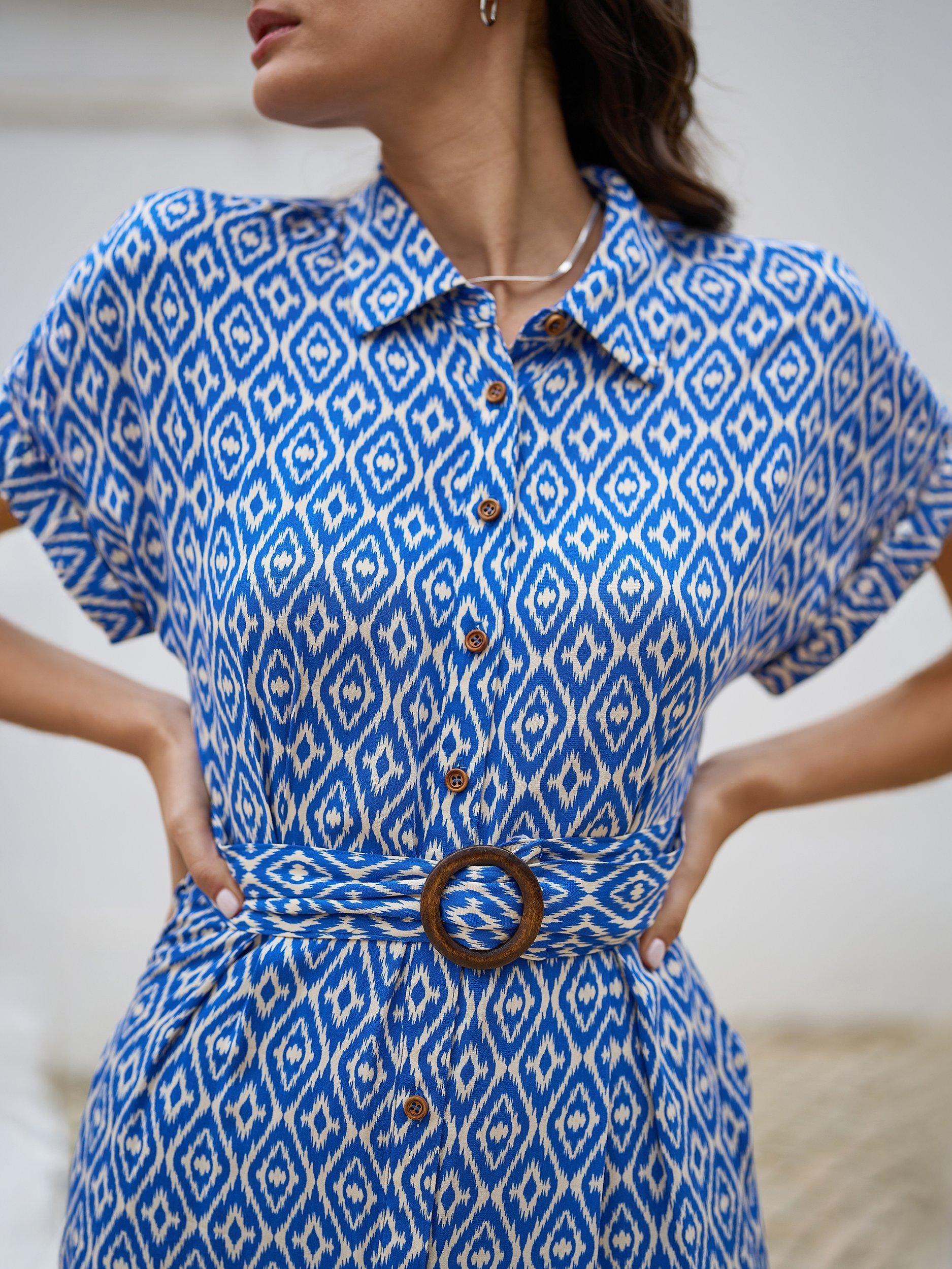 Product image 3 of 6, which shows Yumi Belted Shirt Midi Dress, Blue, 8