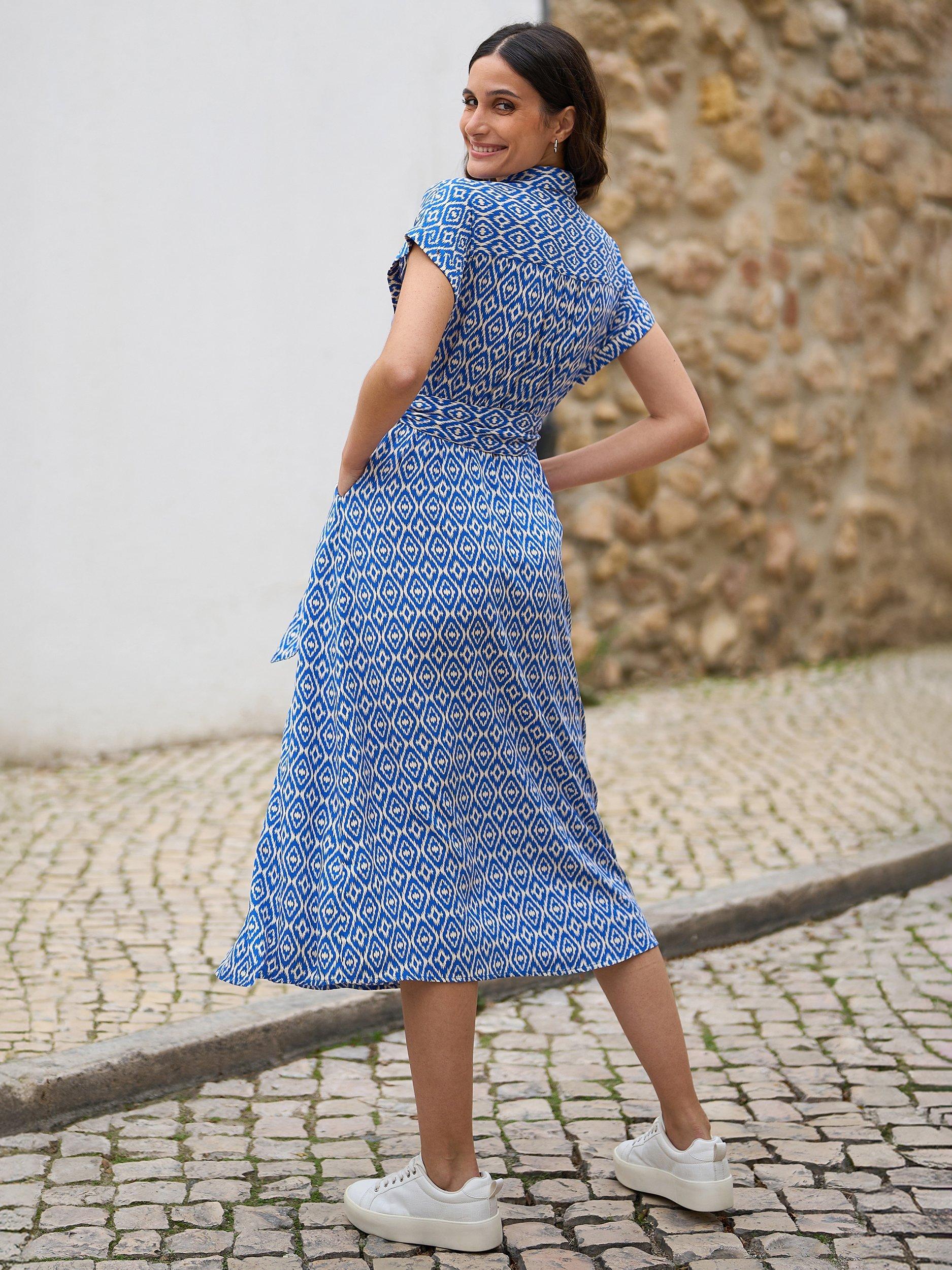 Product image 5 of 6, which shows Yumi Belted Shirt Midi Dress, Blue, 8